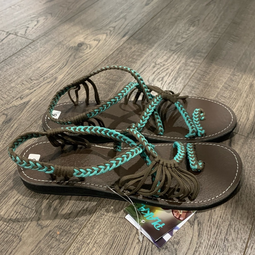 Plaka Sandals Brown/Teal US Size 9 - Picture 3 of 9